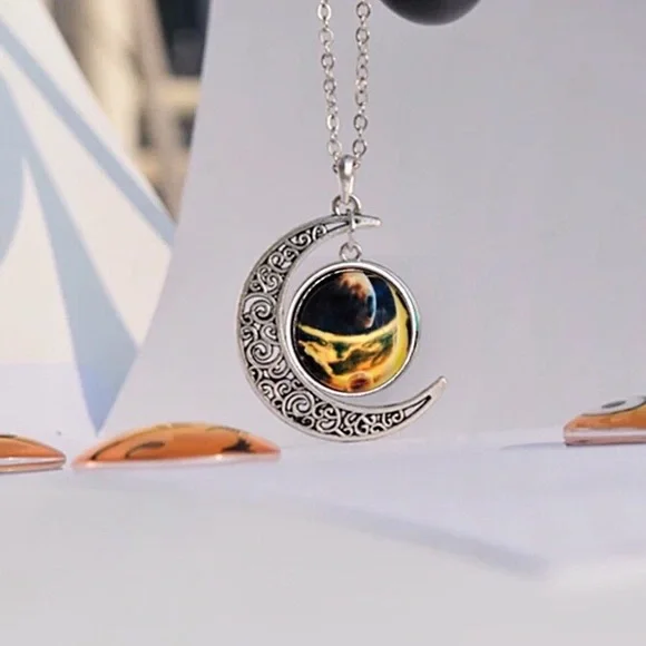 New celestial Yellow sun spark nebula milky way Moon galaxy universe necklace - Picture 5 of 5